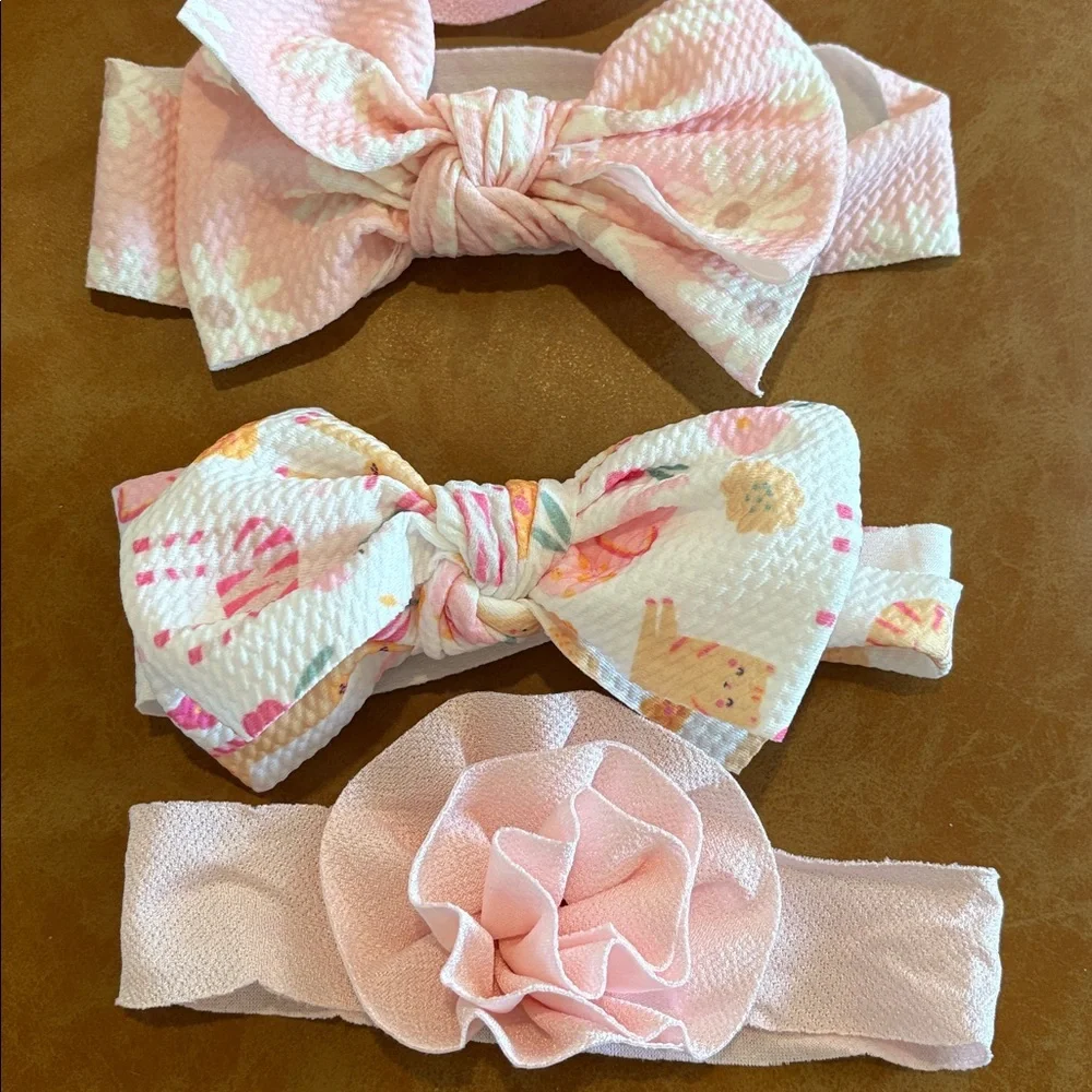 Pink Baby Headband Set – 5 Soft Floral & Bow Designs